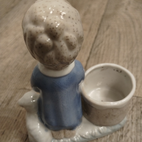 Porcelain Boy Praying with Lamb Ceramic Figurine Votive Candle Holder Vintage - Picture 9 of 12